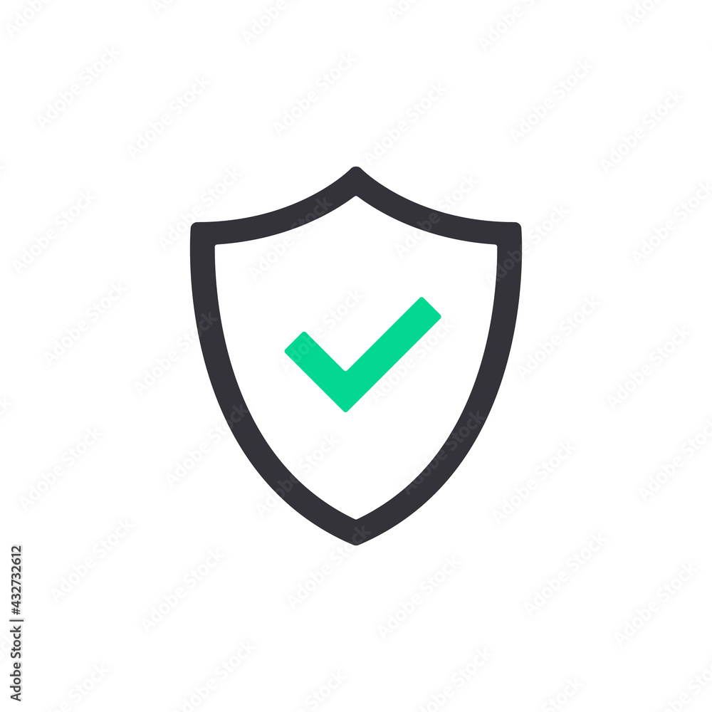 Poster shield and check mark icon. security, protection concepts. vector shield and green tick