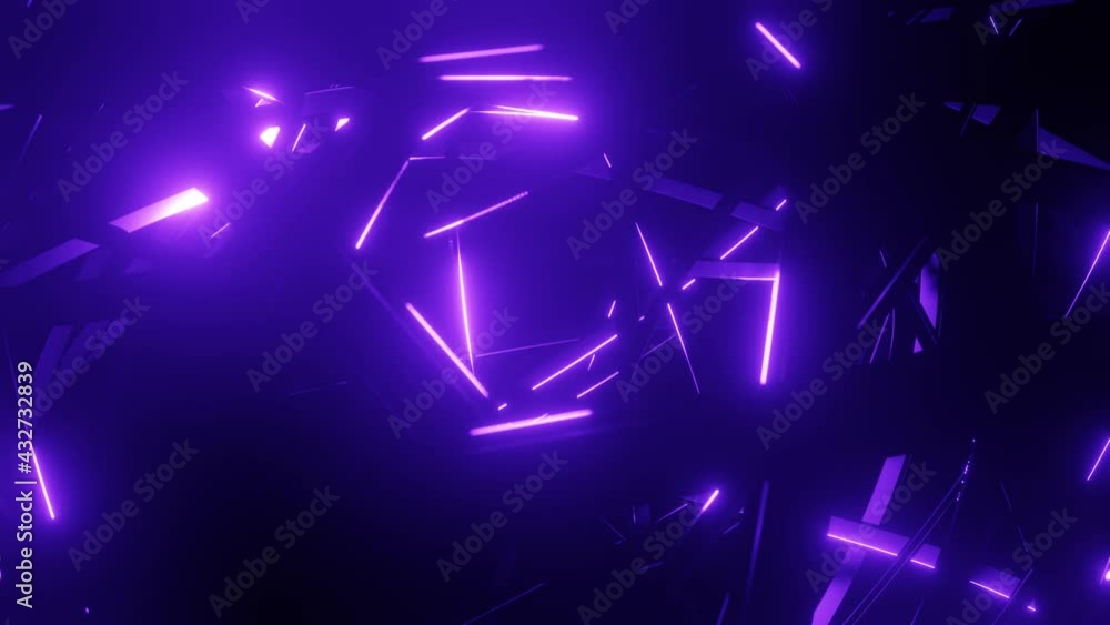 Poster intersection of wire with purple neon glow on faces smoothly move in cycle, constantly crossing each
