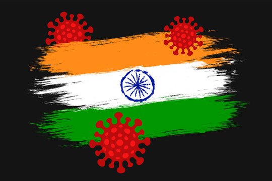 Vector vintage flag of India with coronavirus.
