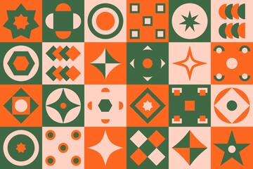 Geometric pattern with simple shapes. Minimal graphics ornament hipster style, colorful retro background. Vector art