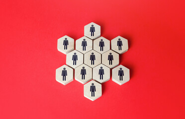 People combined into a star-shaped structure. Unity. Building a business team, teamwork...