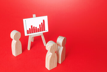 People at report presentation. Summarizing. Analysis of companys economic performance. Marketing...