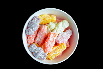 Colorful jelly babies in a dish