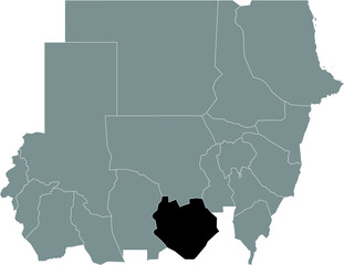 Black highlighted location map of the Sudanese South Kordofan state inside gray map of the Republic of Sudan
