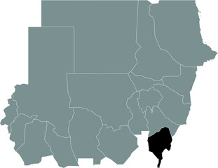 Black highlighted location map of the Sudanese Blue Nile state inside gray map of the Republic of Sudan