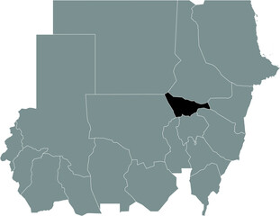 Black highlighted location map of the Sudanese Khartoum state inside gray map of the Republic of Sudan