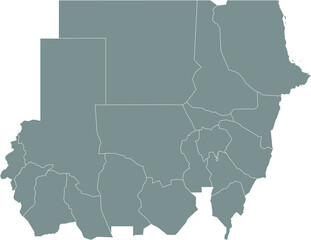 Fototapeta premium Gray vector map of the Republic of Sudan with white borders of its states