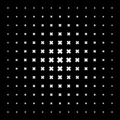 Geometric Halftone Pattern with X Cross Symbol on Black Background. Futuristic Vector Design Element