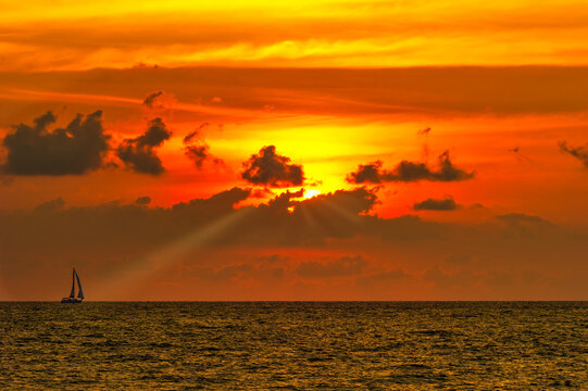 Sailboat Sunset Inspirational Sunrays