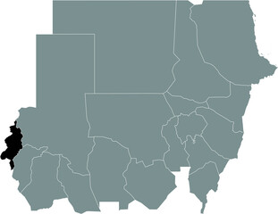 Black highlighted location map of the Sudanese West Darfur state inside gray map of the Republic of Sudan