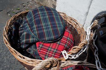 Wool scottish tartan flat cap, a holiday souvenir.