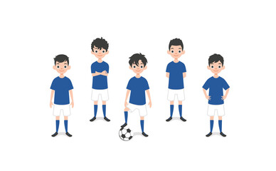 Children's football team. Young soccer players. Junior football. Vector flat style cartoon illustration.