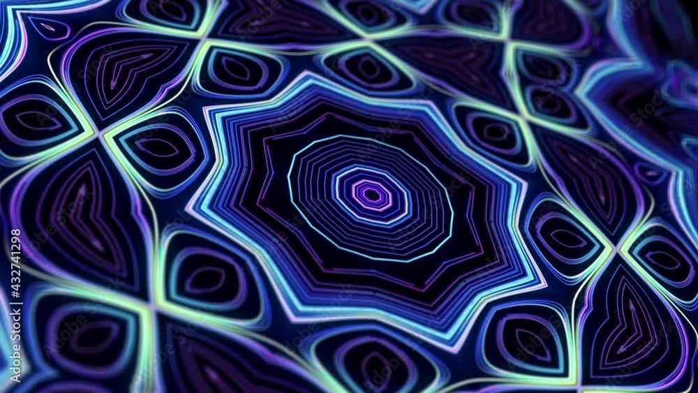 Aufkleber 4k abstract looped bg with flashing lines pattern like symmetrical radial ornament on plane like lig