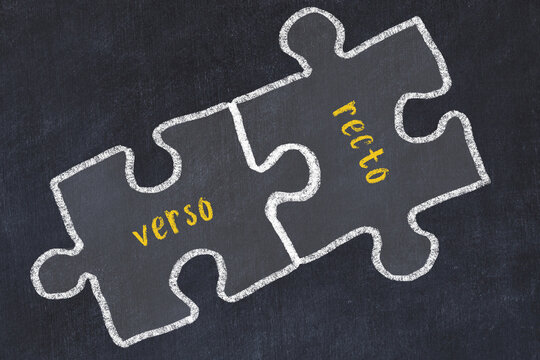Ploblem solving. Chalk sketch of two puzzles with words verso and recto