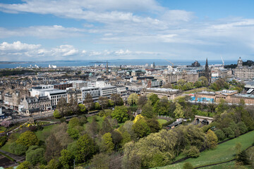 The north city landscape view from the Edinburgh Castle hill, Scotland. 