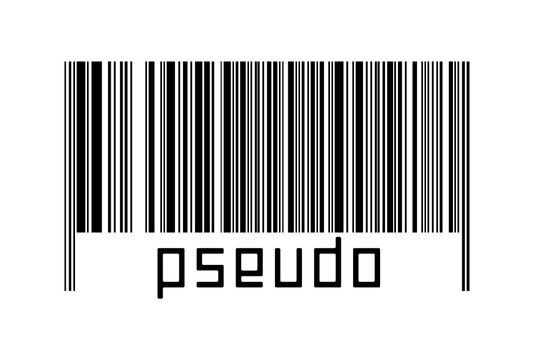 Digitalization concept. Barcode of black horizontal lines with inscription pseudo