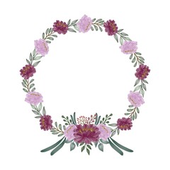 arrangement of watercolor floral circle frame in pink and red. floral vector design