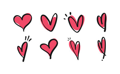 Heart doodles set. Hand drawn vector illustration of hearts. Love symbols.