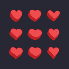 3d heart set, flat style design. Love symbol for valentine's day.