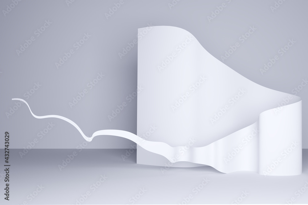 Poster abstract white-gray background. abstract background with curved 3d element. wavy white illustration.