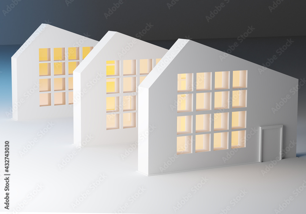 Poster architectural background with several houses. three tall houses stand side by side. flattened houses