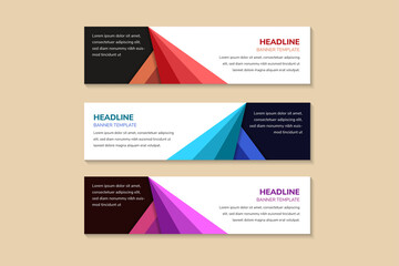 Set of Horizontal Background Flat Website Banner. Web Layout Ad, Vector Cover Illustration. Creative Geometric Elements with multicolored colors in triangle shape.