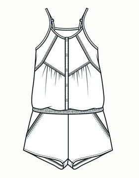 recommend clip art: Jumpsuit Romper Sketch. Jumpsuit Drawing. Fashion jumpsuit design for girls flat sketch