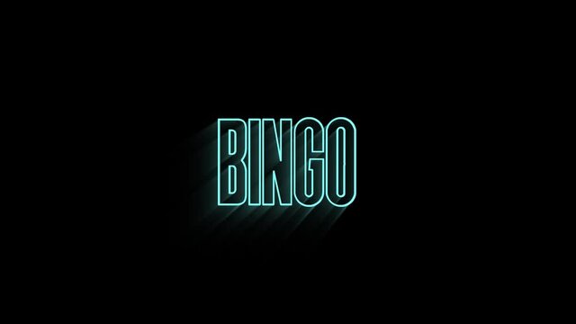 Word neon bingo. Beautiful animation of the text bingo on isolated background