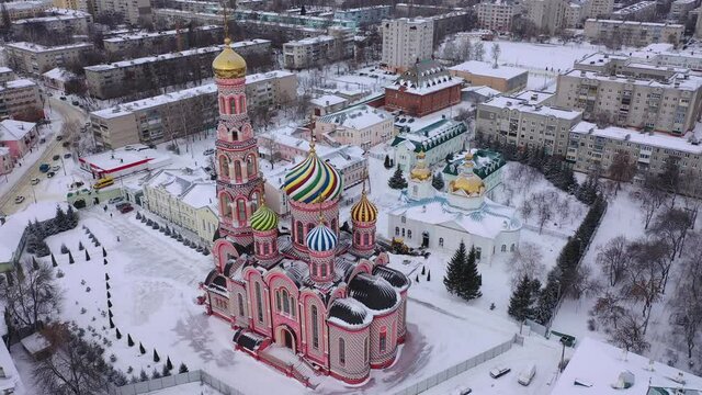 Aerial view of the Cathedral of the Ascension of the Lord in the city of Tambov. Russia