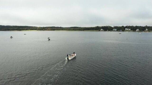 Aerial shot following Cape Cod Fishing Boat, Massachusetts, USA