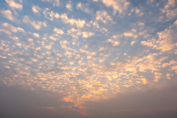 White cloudy with a blue  sky.Wave clouds on the sky.Fluffy cloud and sunset.