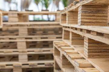 Selective focus of Pattern old wood pallet pile  texture background