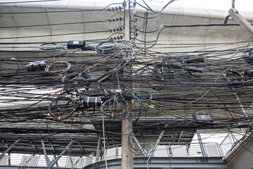 Messy and Dangerous High Voltage Cables  in Bangkok, Thailand