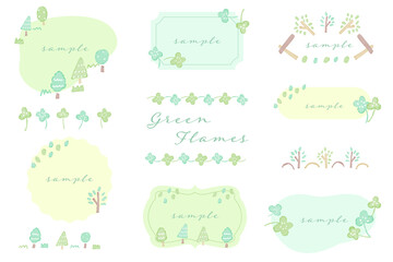 新緑とクローバー　ナチュラルな緑の水彩風手描き素材セット