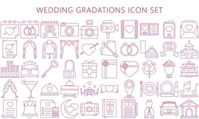 Collection of wedding thin line gradations icons set, include decorations, invitation, heart, love and others. Used for modern concepts, web and apps. eps 10 ready convert to svg