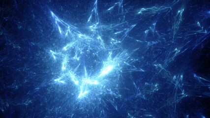 Abstract background, smooth multicolored lines on a black background.