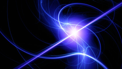 Abstract background, smooth multicolored lines on a black background.