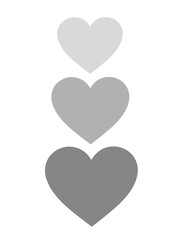 A collection of three hearts of different sizes on a white background.