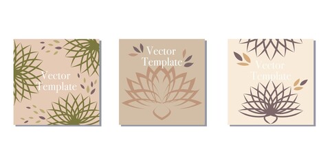 Healing and relaxation concept lotus flower decoration illustration template. Set of floral square vector template. card, greeting, invitation and web design.