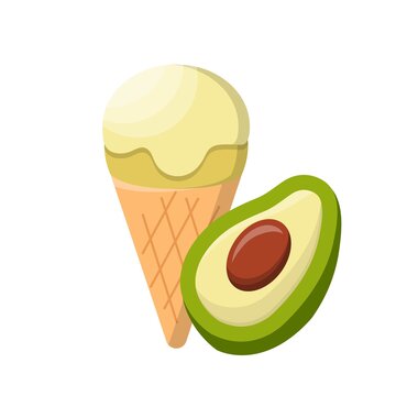 Cartoon Comic Vector Of Avocado Ice Cream With Cone