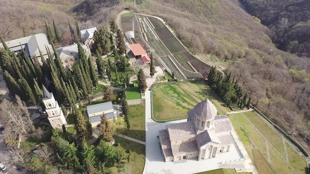 Aerial view of the Bodbe Monastery of St. Nino. Kakheti. Georgia