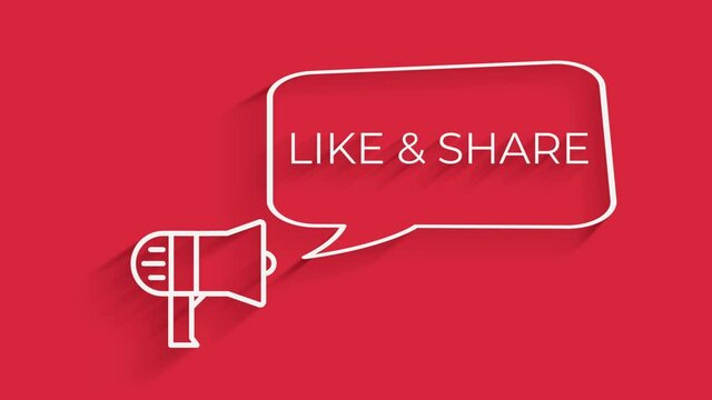 Like shere text animated megaphone with speech bubble title highlight slide closing in, chroma red screen shot.