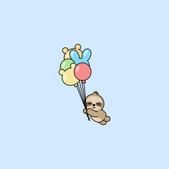 Cute sloth holding balloons cartoon, vector illustration © Totostarkk9456