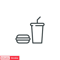 Junk food line icon. Simple outline style. Burger, fast food, food, soft drink, restaurant concept. Vector illustration isolated on white background. Editable stroke EPS 10