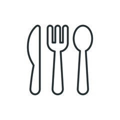 Cutlery line icon. Simple outline style. Flatware, spoon, fork, steak knife, plate, restaurant concept. Vector illustration isolated on white background. EPS 10