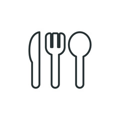 Cutlery line icon. Simple outline style. Flatware, spoon, fork, steak knife, plate, restaurant concept. Vector illustration isolated on white background. EPS 10