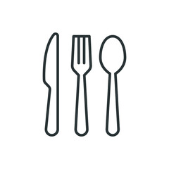 Cutlery line icon. Simple outline style. Flatware, spoon, fork, steak knife, plate, restaurant concept. Vector illustration isolated on white background. EPS 10