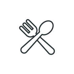Spoon and fork line icon. Simple outline style. Spoon, fork, silverware, kitchen, cutlery, table, restaurant concept. Vector illustration isolated on white background. EPS 10