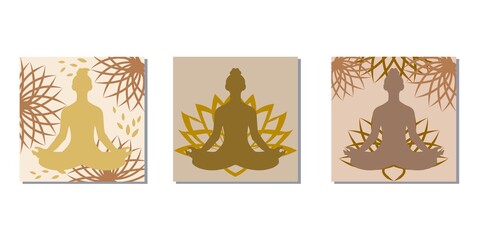 Healing and relaxation concept lotus flower decoration illustration template. Set of floral square vector template. card, greeting, invitation and web design.