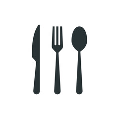 Cutlery glyph icon. Simple solid style. Flatware, spoon, fork, steak knife, plate, restaurant concept. Vector illustration isolated on white background. EPS 10